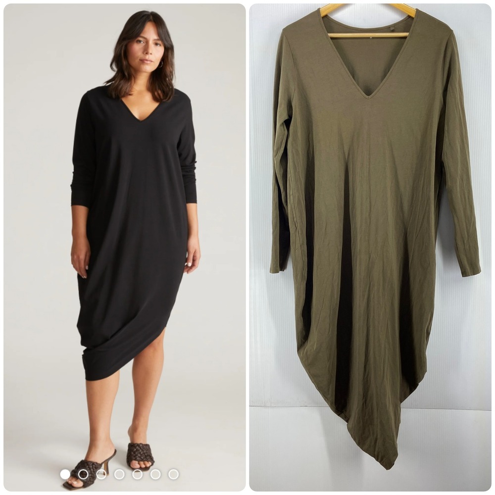 Universal Standard Iconic Geneva Long Sleeve V Neck Dress Brown Womens 10 12